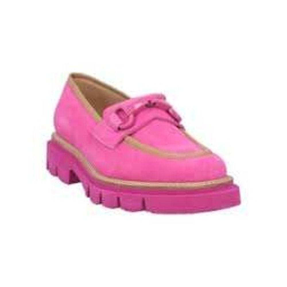 Luca Grossi Fuchsia Pink Suede Lug Sole Loafers Womens Hand Made in Italy